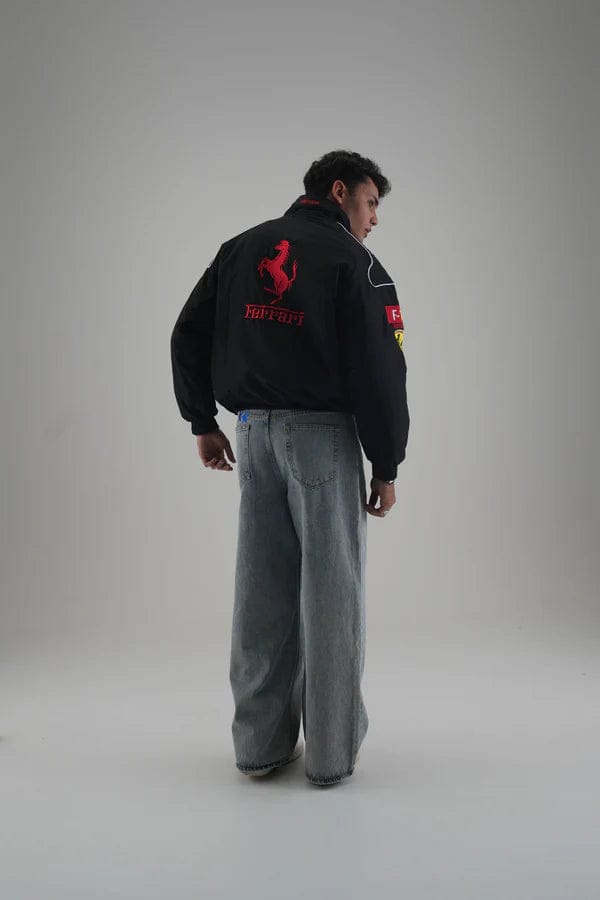 Black Ferrari Embroidered Jacket – Premium Unisex Racing Style | Noirvex