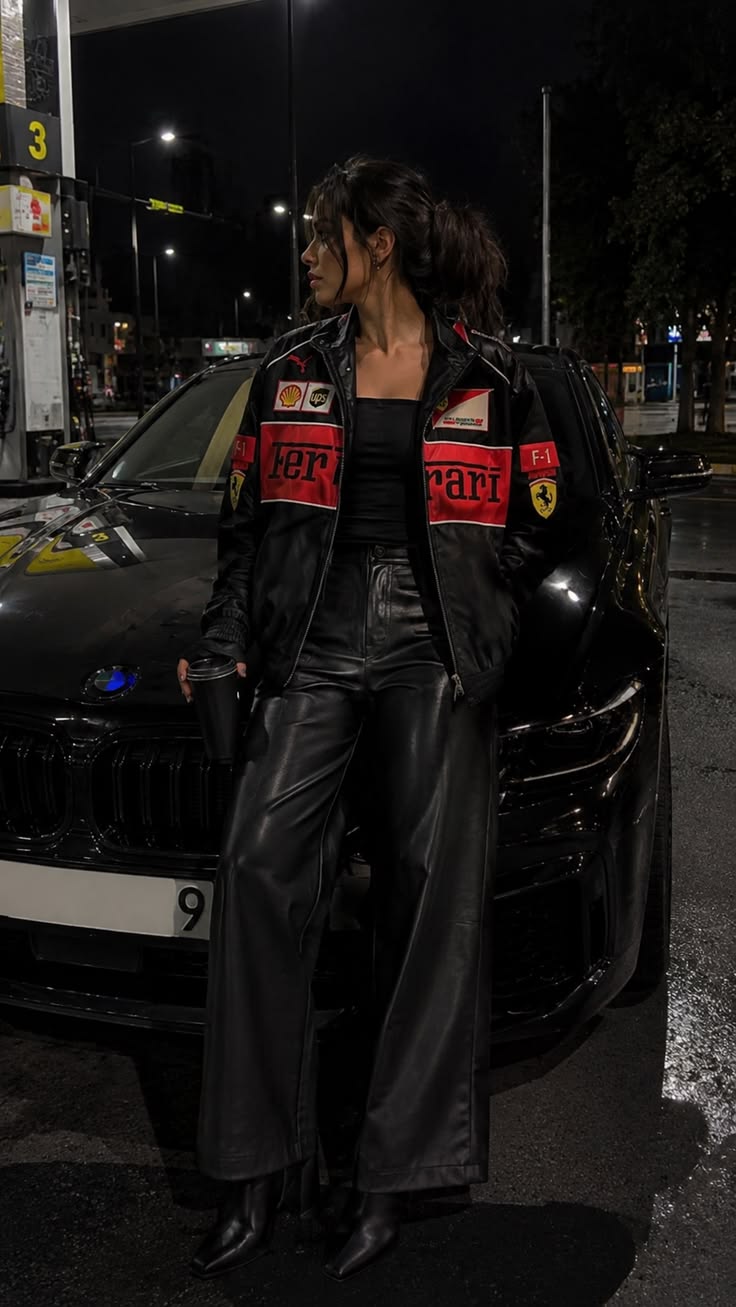 Black Ferrari F1 Leather Jacket – Racing Style Jacket | Noirvex