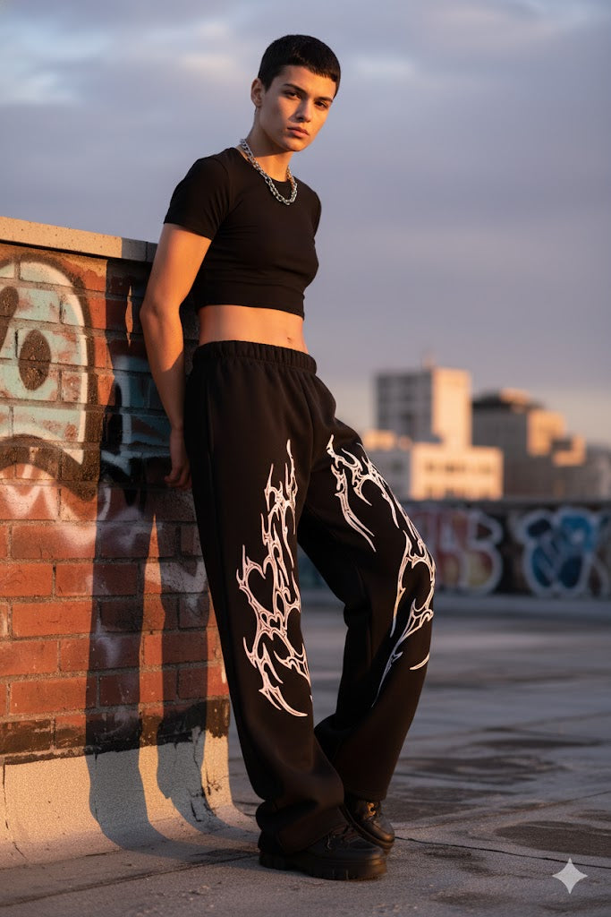 Jet Black Heavyweight Baggy Cotton Bottoms by Noirvex – premium streetwear pants