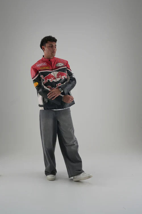 Red Bull Racing Leather Jacket – Premium Motorsport Streetwear by Noirvex