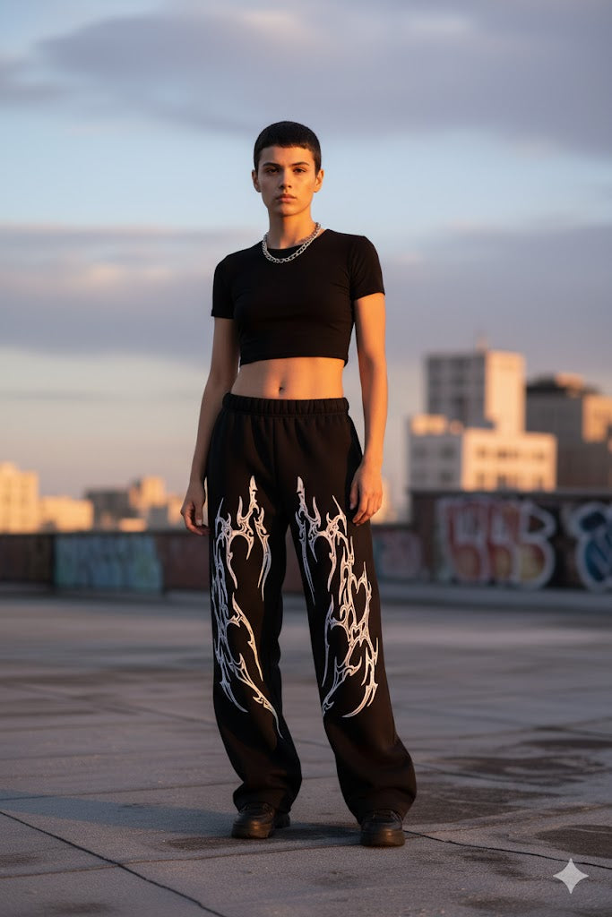 Heavy cotton streetwear bottoms – Jet Black oversized fit