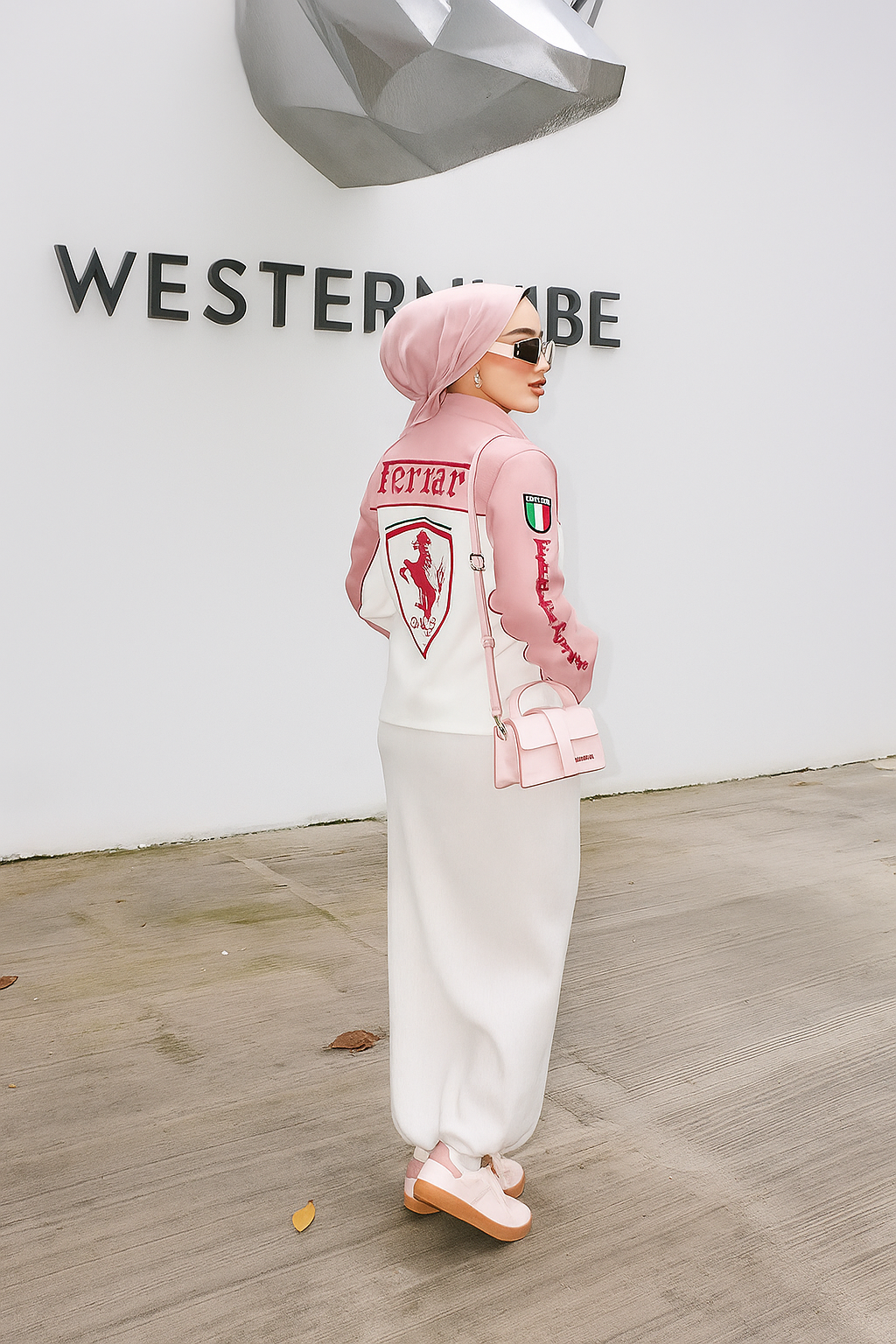 Pink Ferrari Leather Jacket – Luxe Motorsport Streetwear by NOIRVEX