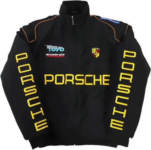 Porsche-Style Embroidered Motorsport Racing Jacket – Bold Design, Premium Comfort | Noirvex