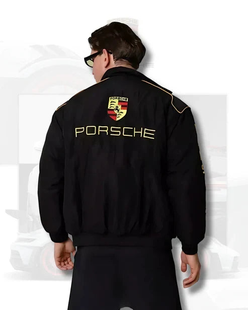 Porsche-Style Embroidered Motorsport Racing Jacket – Bold Design, Premium Comfort | Noirvex